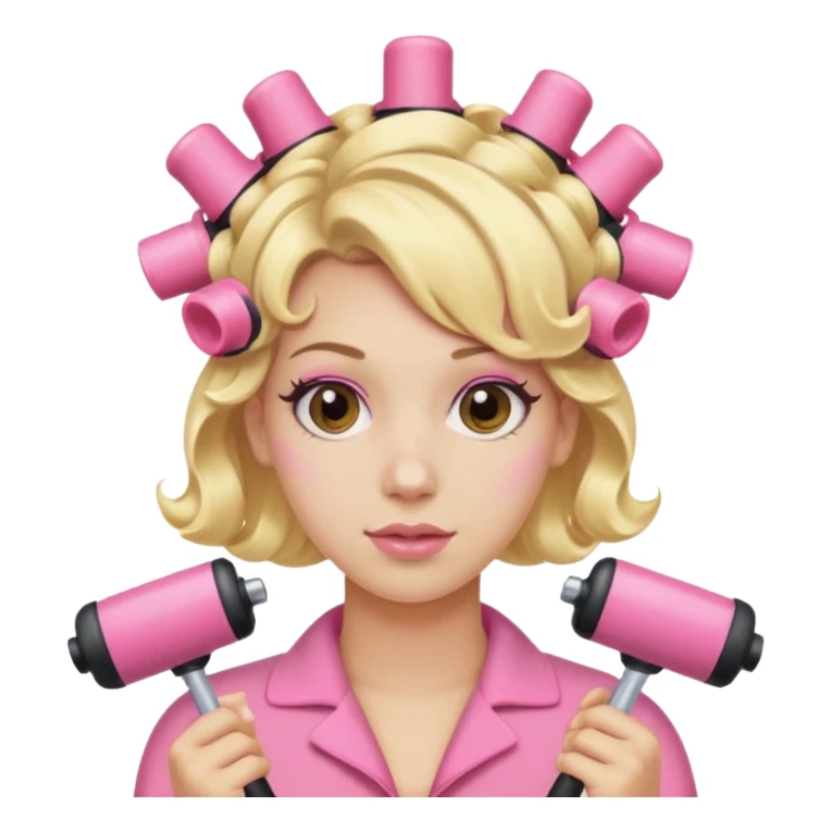 blonde hair with pink roller curlers in  sticker
