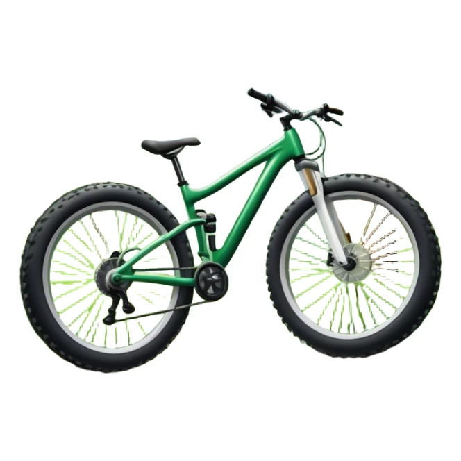 An icon showing a mountain bike with thick tires on a forest trail, surrounded by trees and natural terrain. The background features a lush green forest with sunlight filtering through the branches, and a winding path ahead. Transparent background highlights the  adventure of mountain biking. sticker