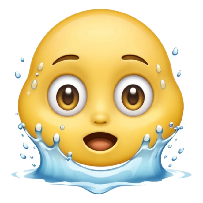 Classic yellow emojis face with super wide eyes and a large open mouth and a splash of water hitting its face sticker