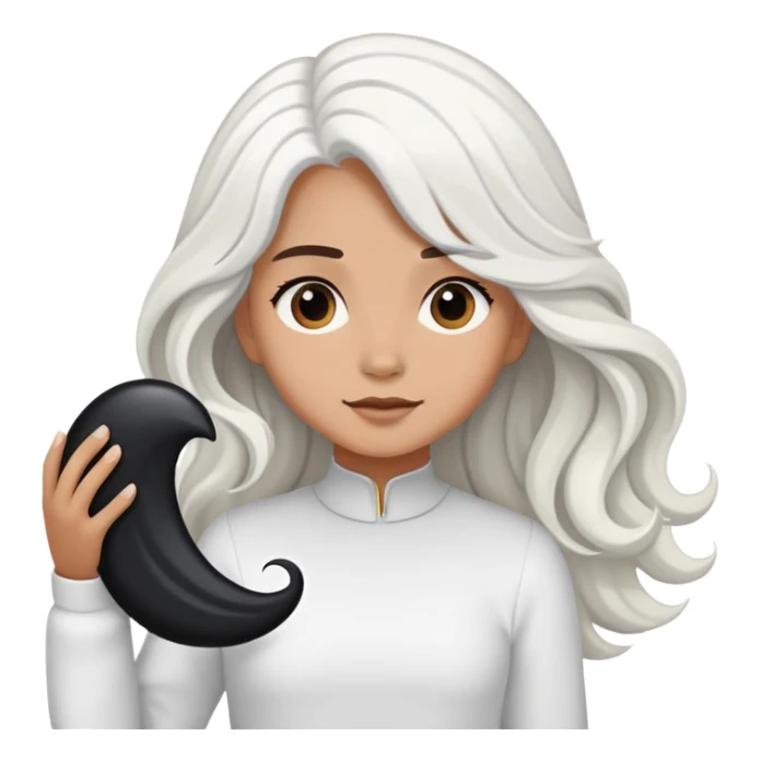 Black big wave girl holding a white hair sticker