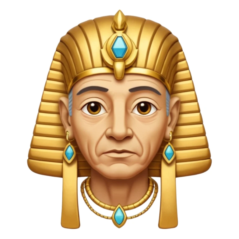 An aging pharaoh with deep wrinkles, elaborate gold jewelry, and a wise commanding gaze.
 sticker