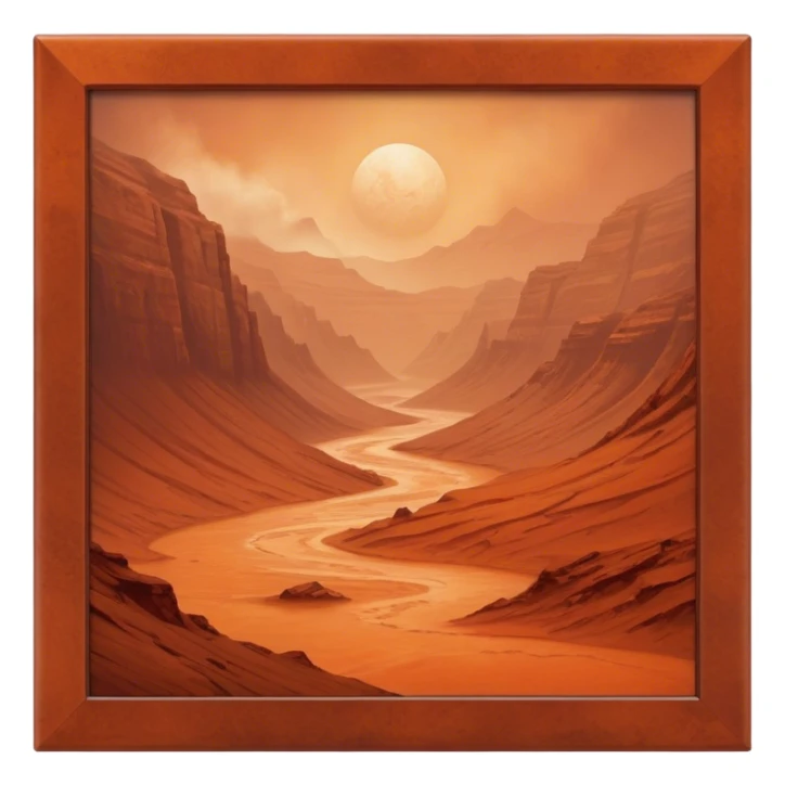 Cinematic Realistic Mars, portrayed with rugged, rust-colored landscapes, deep canyons, and swirling dust storms rendered with lifelike texture and an orange-hued glow that evokes the enigmatic allure of the Red Planet. sticker