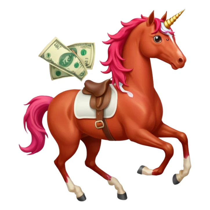 red horse agressive unicorn running money on on the saddle sticker