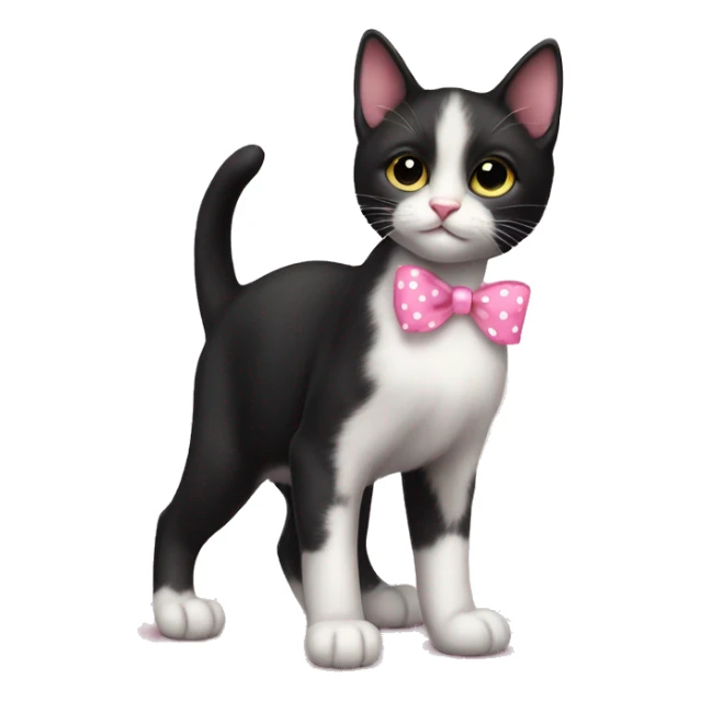 Full body Tuxedo kitten with a pink polka dot ribbon Hazel eyes sticker