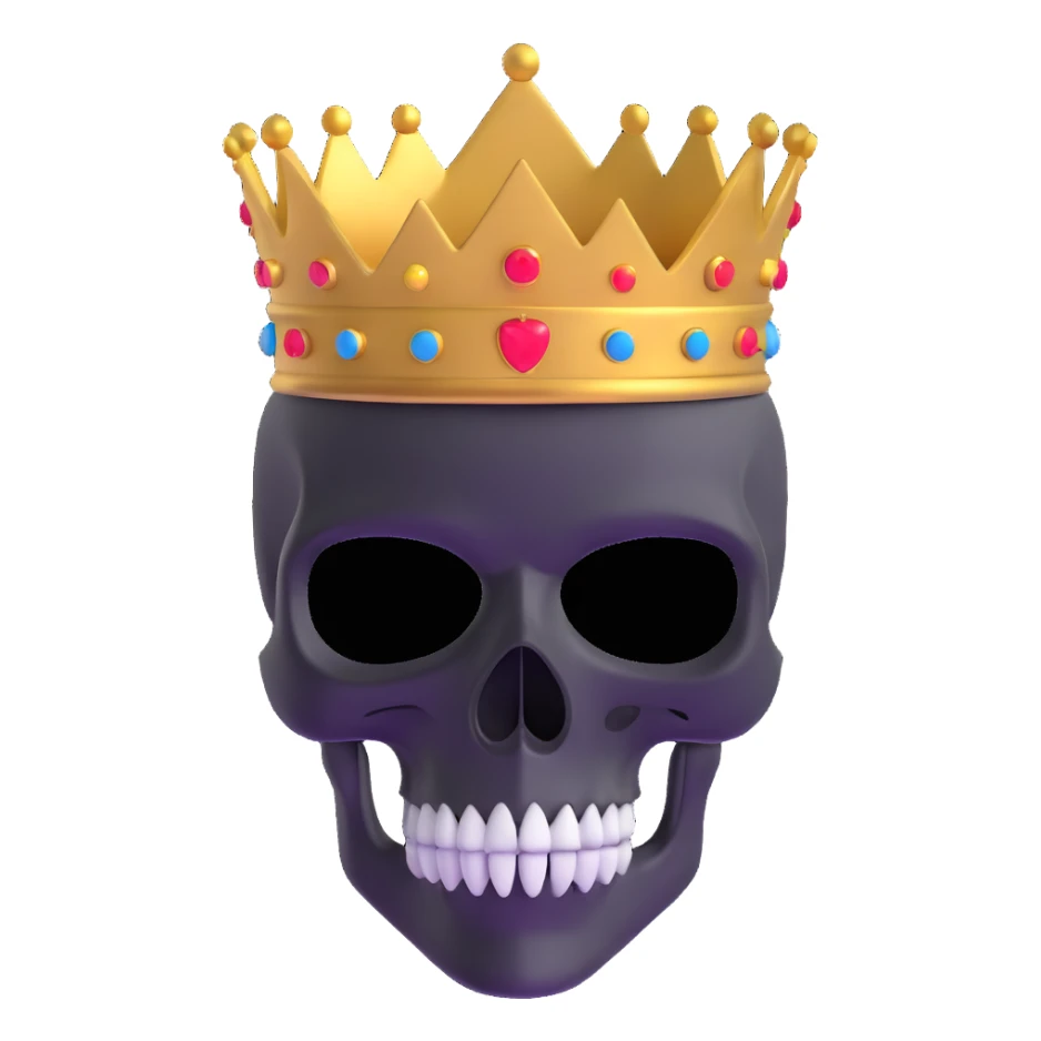 3D skull wearing a ski mask and a golden crown sticker