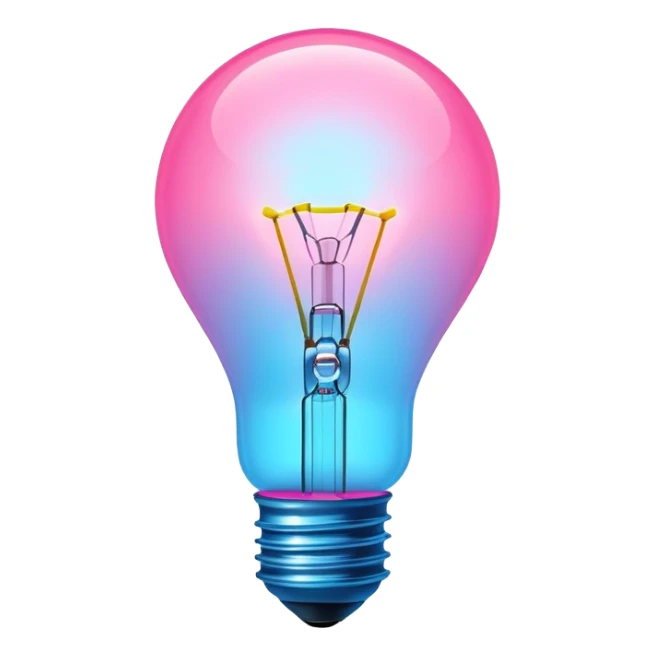 neon lightbulb glowing blue and pink with soft glossy highlight and modern minimal shape sticker