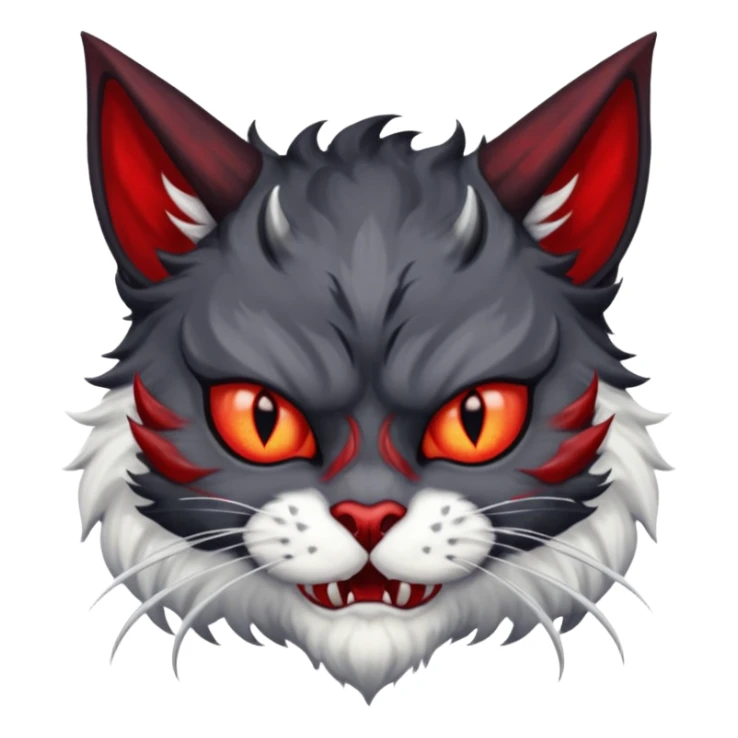 dark blackish grey and white horned devil satan cat sticker