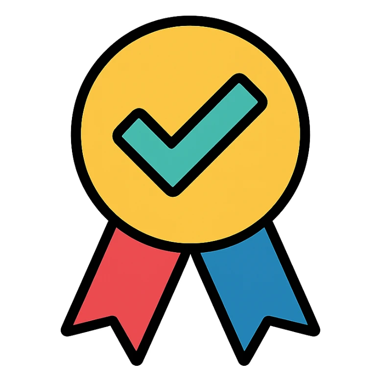 vector icon of a gold master choice symbol with multicolor details, elegant minimalist flat design, award badge style, 2D flat vector, trending icon look, soft shadows, no text, isolated on white background, commercial use sticker