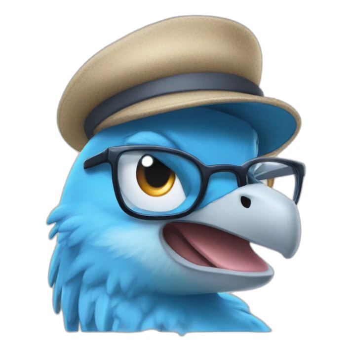 Crazy funny Articuno head with human white teeth and beautiful smile wearing glasses and hat sticker