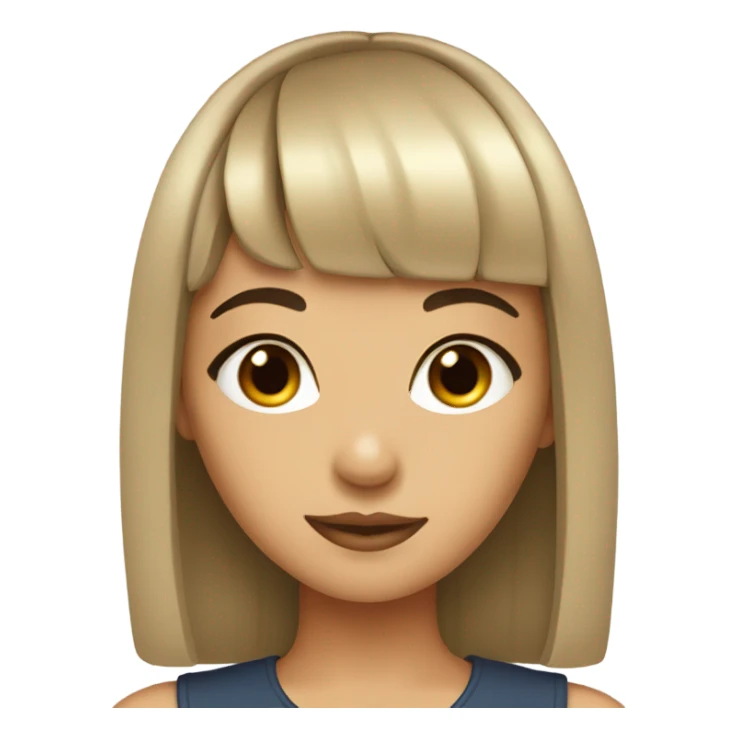 a girl with dark brown hair and mini bangs,  sticker