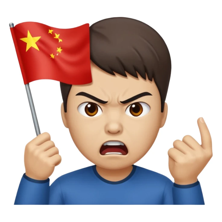 a person arguing with a china flag head sticker