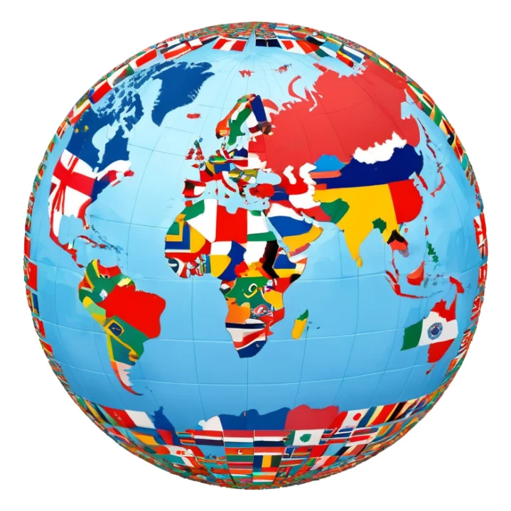 World globe covered with many small country flags from around the world sticker