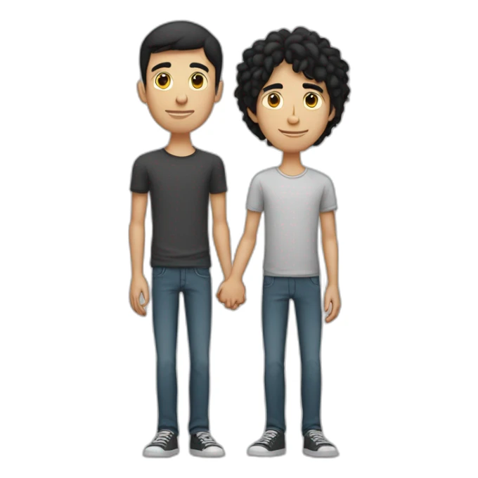 young skinny brunnet man holding hands with one young Caucasian black haired man sticker