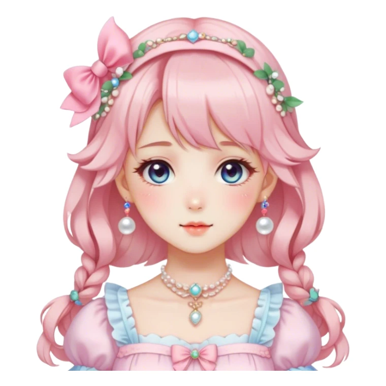 Gorgeous anime style lady with blushing face and accessories cottagecore fairycore Kawaii anime colorful pearly romantic aesthetic trending style sticker