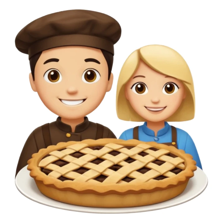 Baking community avatar in clean emoji-style illustration. Pie, cookie, and muffin warm golden tones, simple shapes, flat design, high contrast, cozy and friendly. sticker