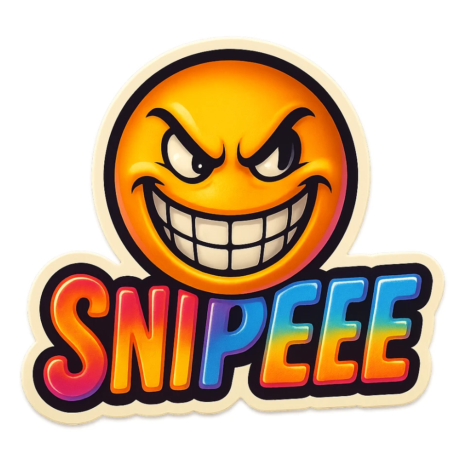 grin EVIL LOOk , Make it say "SNIPEEE" sticker
