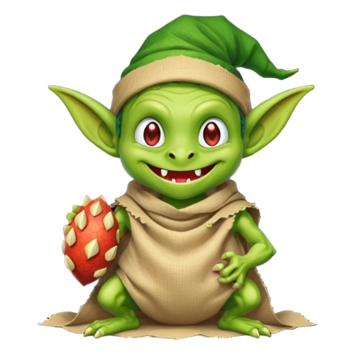 A retro pixel art goblin with a cloth sack over its back filled with dragon eggs. sticker