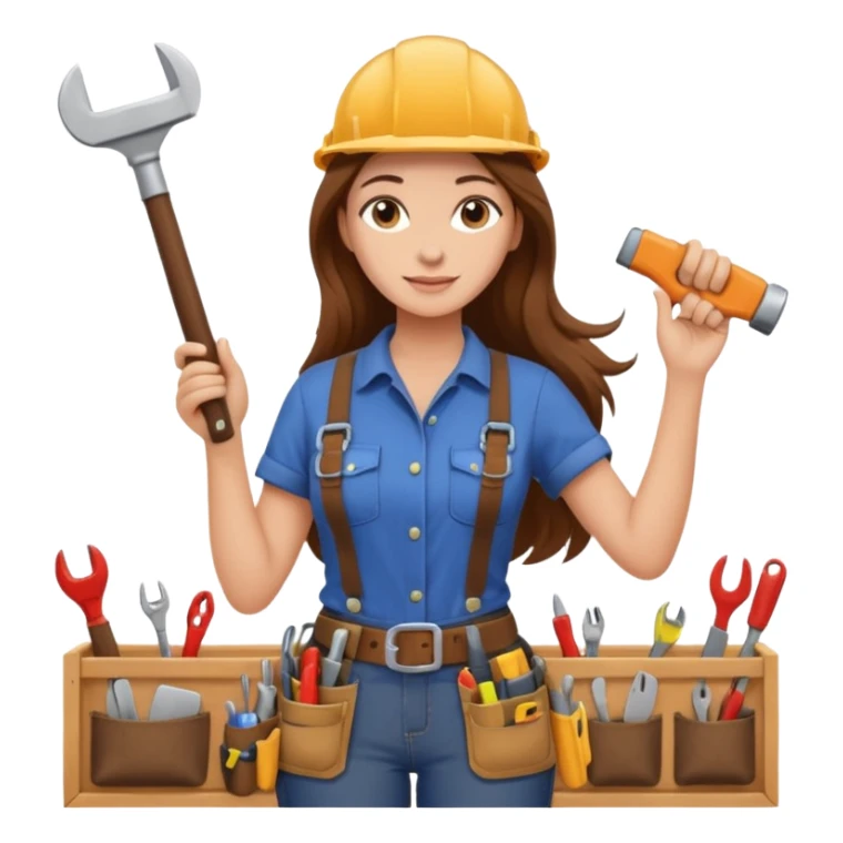 beautiful girl with long brown hair constructing new kitchen cabinets sticker