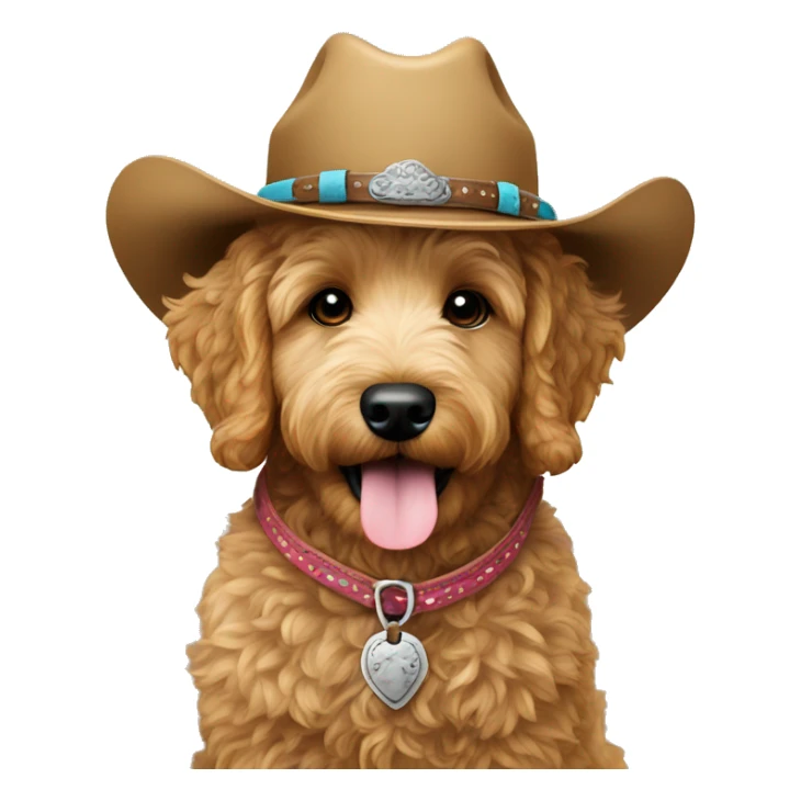 mini goldendoodle wearing cowgirl hat sticker