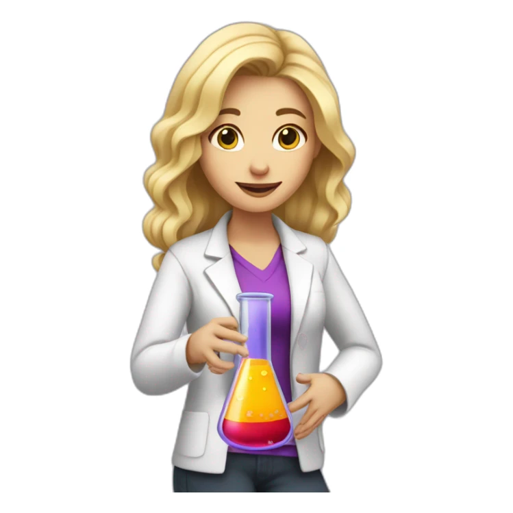chemistry blonde woman holding a beaker containing a purple solution sticker
