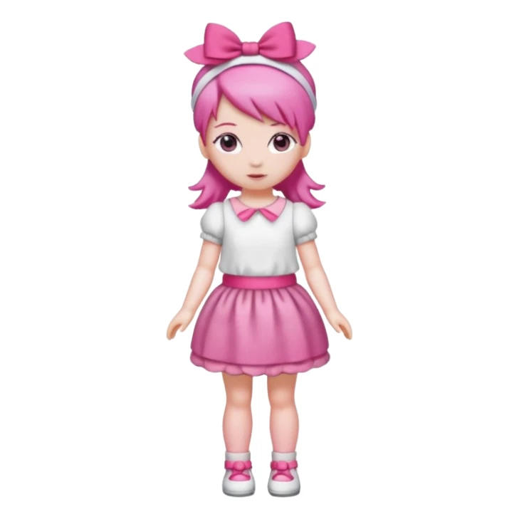 Isolated detaile illustration modern raspberry torte doll figurine full body with pink hair and a pink hairband standing sticker