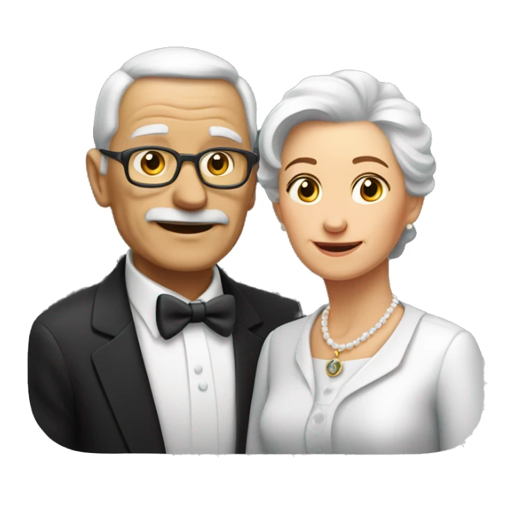 AN ELDERLY COUPLE, dressed formal, wearing black name tags on the left side of the chest sticker