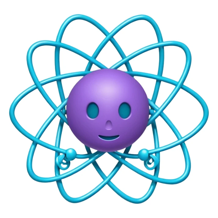 minimalistic atom, neon purple (#8B5CF6) and cyan (#00E0FF), representing Atom team creativity and innovation, clean tech design, no face, 1:1 aspect ratio sticker