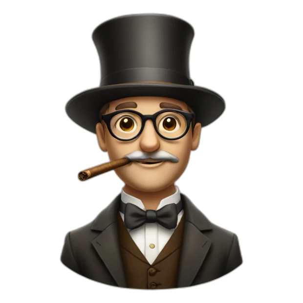 a dapper fellow with round opticals, cigar and old english tip hat sticker
