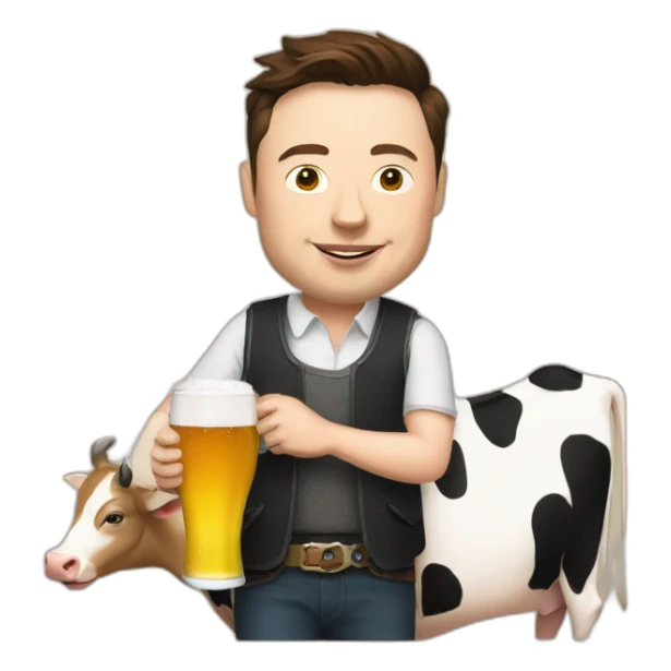 elon musk with a cow and drinking a beer sticker