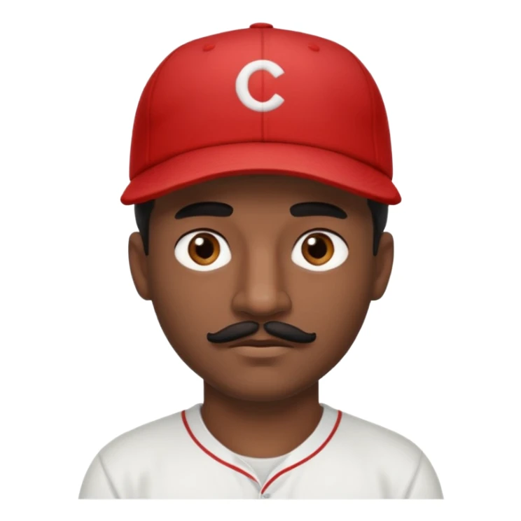 A dark-skinned man with a baseball cap, brown eyes, and a thin black mustache. sticker