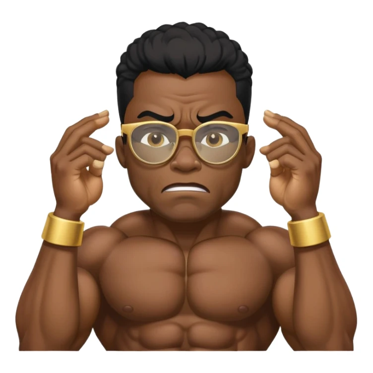 black bodybuilder with gold glasses frustrated pulling hair sticker