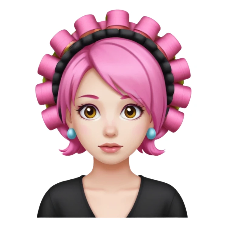 woman pink hair rollers sticker