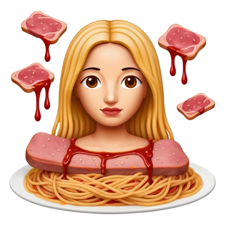 monalisa with SPAM meat melted pink dripping sauce spaghetti portrait sticker