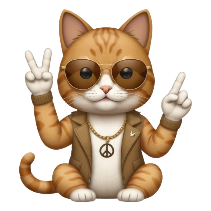 a cat wearing sunglasses a saying peace out on his head there would be written peace out and he will do the pose for peace out sticker