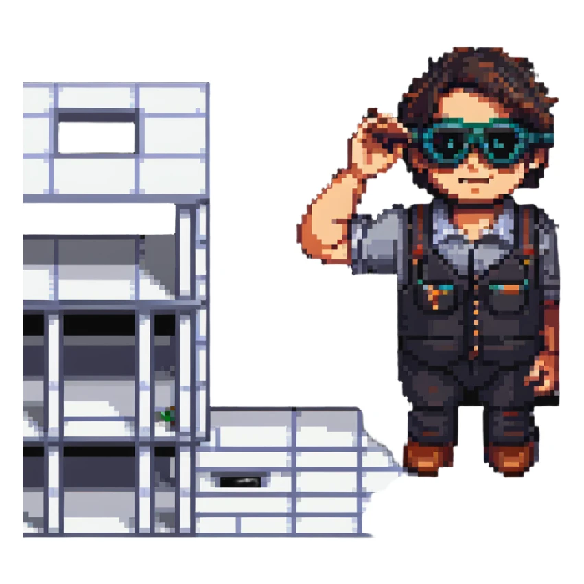 architect man making a model of a building wearing protective glasses sticker