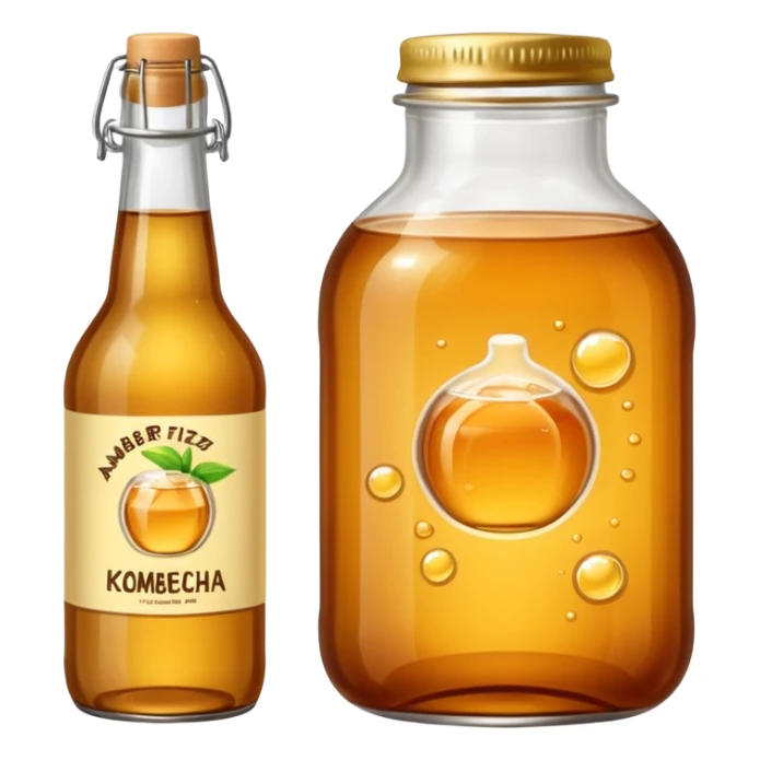 amber fizzy kombucha in glass bottle sticker
