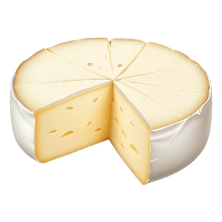 cinematic-realistic-brie-cheese-emoji,-featuring-soft-ripened-cheese-with-a-delicate white rind-rendered-with-lifelike-detail-and-inviting,-natural-lighting sticker