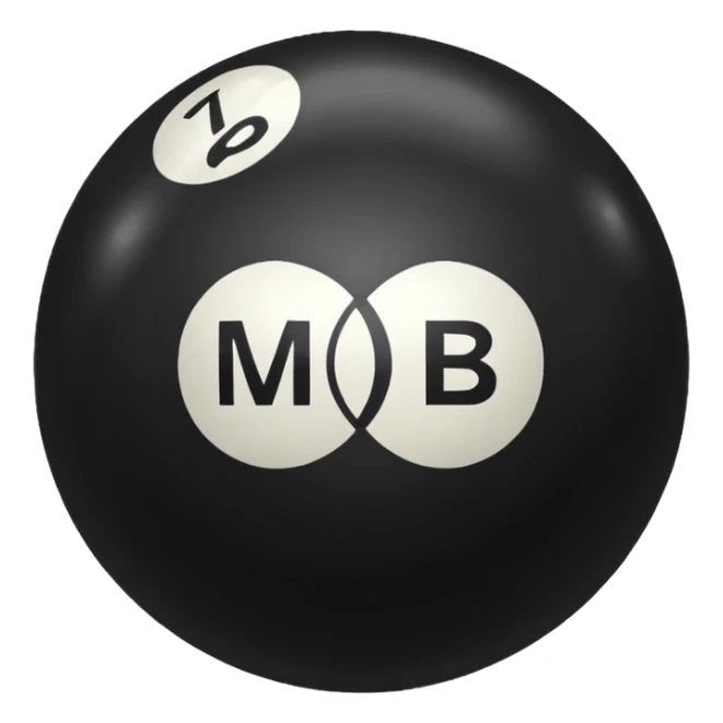 Pool ball back ball with the “MB” written on it. sticker