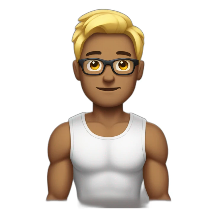 sleeveless man with a big biceps and wearing a glasses and had a black hair sticker