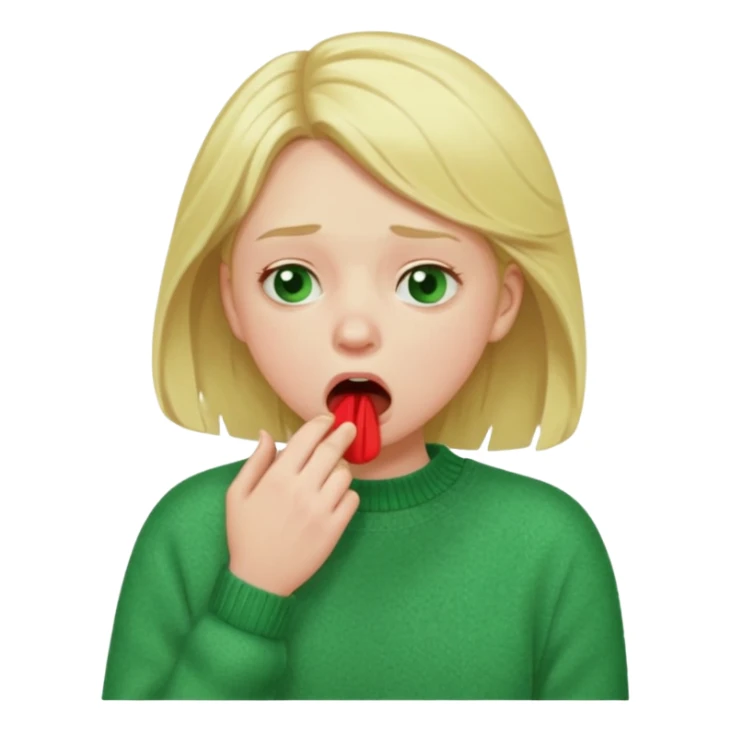 blonde girl in green jumper cough sticker