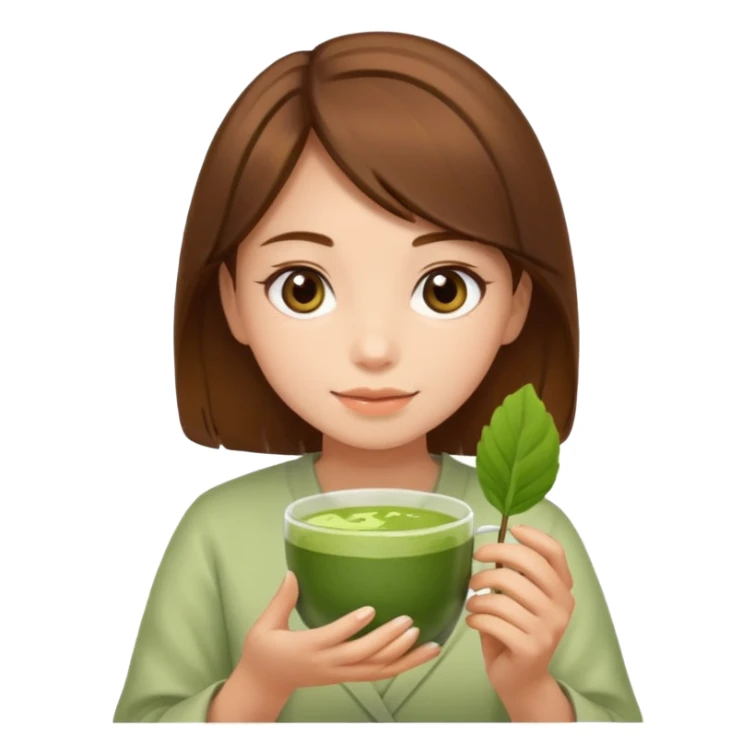 Brown hair girl holding matcha sticker