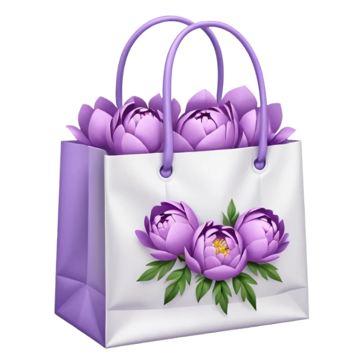 Realistic white shopping bag with lilac peonies in it sticker