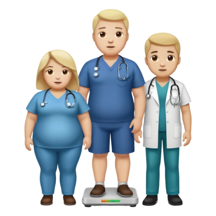 pessoa gorda em cima de balança e medico do lado sticker