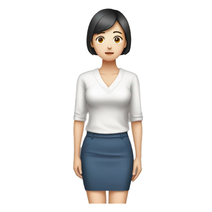Hands on waist, Korean woman, sad expression, slim person sticker