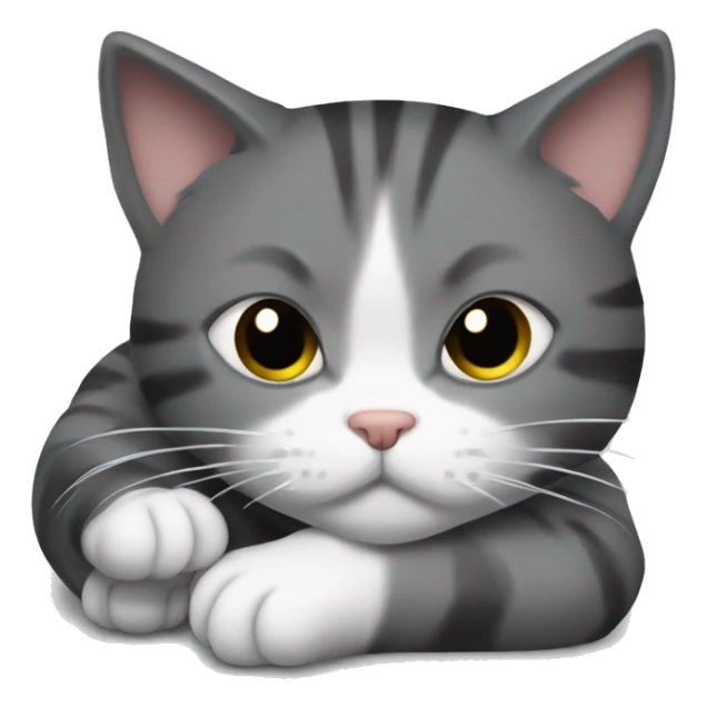 Un gato gris y negro chiquitito dormido hecho bola  sticker