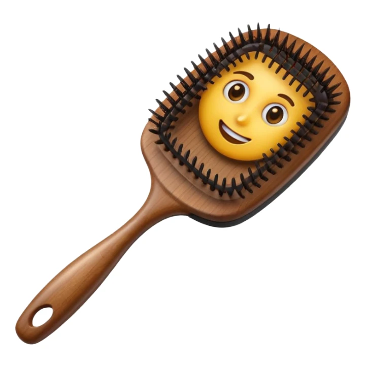 brown hairbrush, Samsung emoji style, realistic bristles sticker