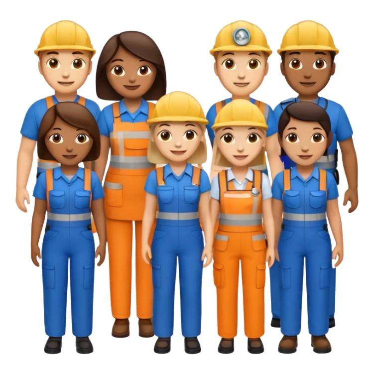 a diverse group of service workers, emoji style sticker