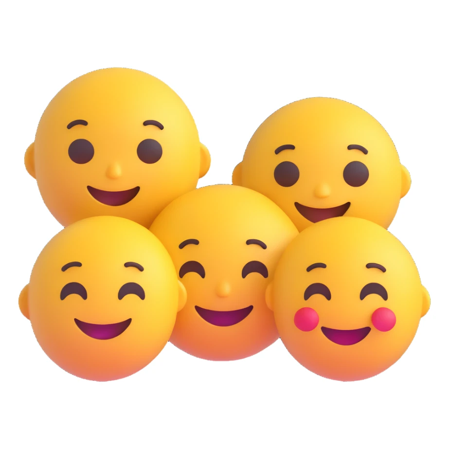 a group of friends, 3D emoji style, happy, close together sticker
