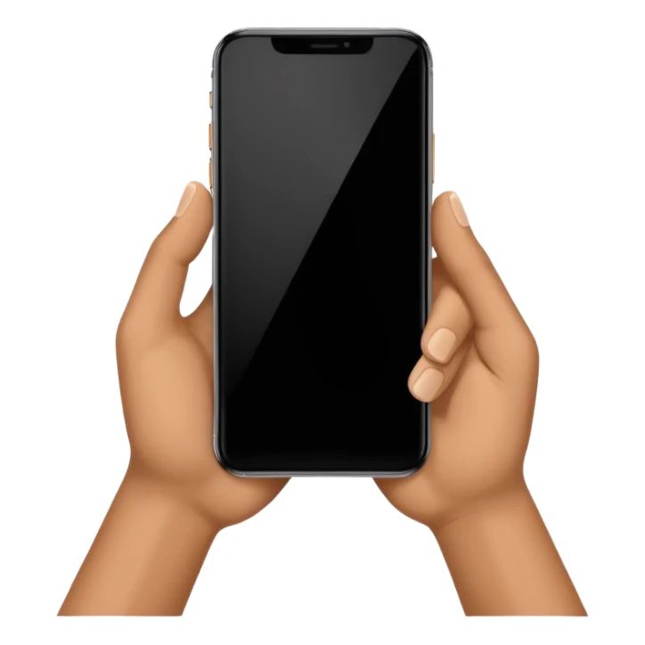 one hand showing iphone 17 pro with black screen frontal view, only hand and phone sticker