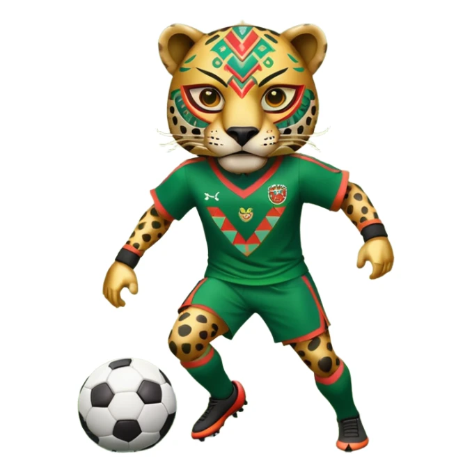 jaguar mexicano con vestimenta azteca que juega futbol sticker